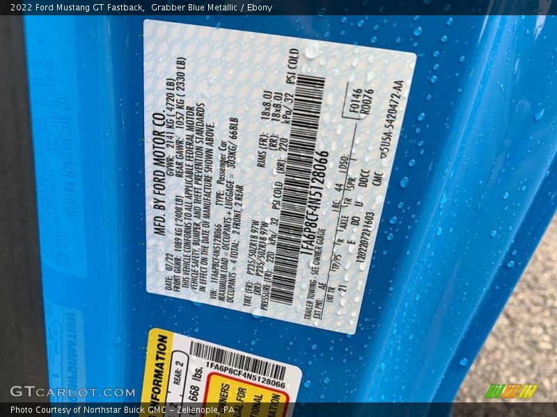 2022 Mustang GT Fastback Grabber Blue Metallic Color Code AE