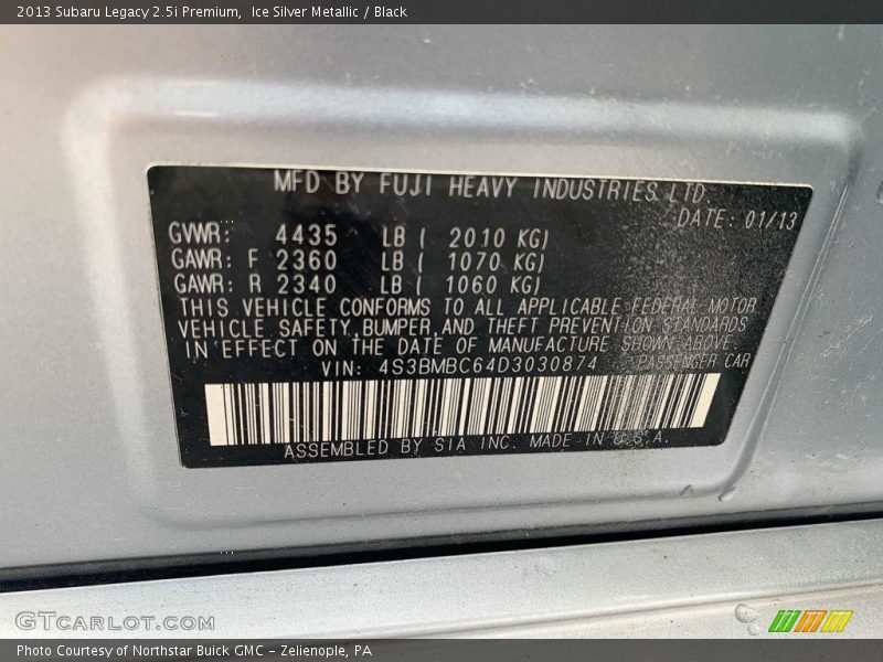 Ice Silver Metallic / Black 2013 Subaru Legacy 2.5i Premium