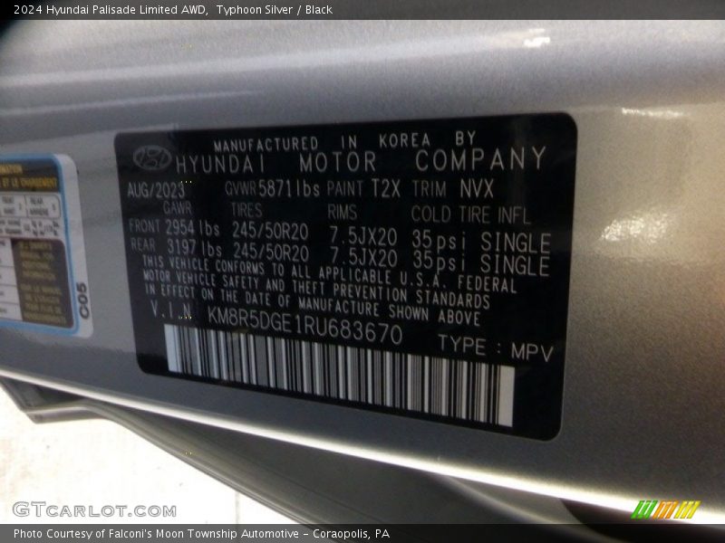 2024 Palisade Limited AWD Typhoon Silver Color Code T2X