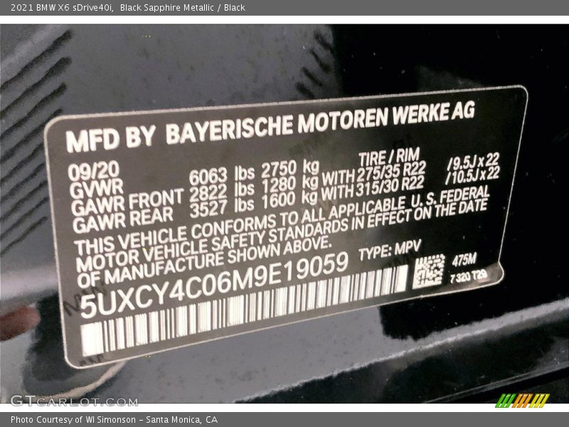 2021 X6 sDrive40i Black Sapphire Metallic Color Code 475