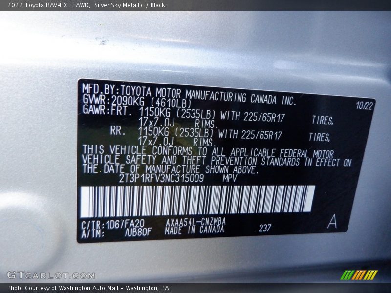 2022 RAV4 XLE AWD Silver Sky Metallic Color Code 1D6