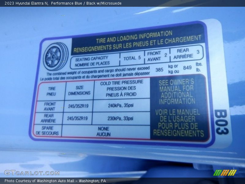 Performance Blue / Black w/Microsuede 2023 Hyundai Elantra N