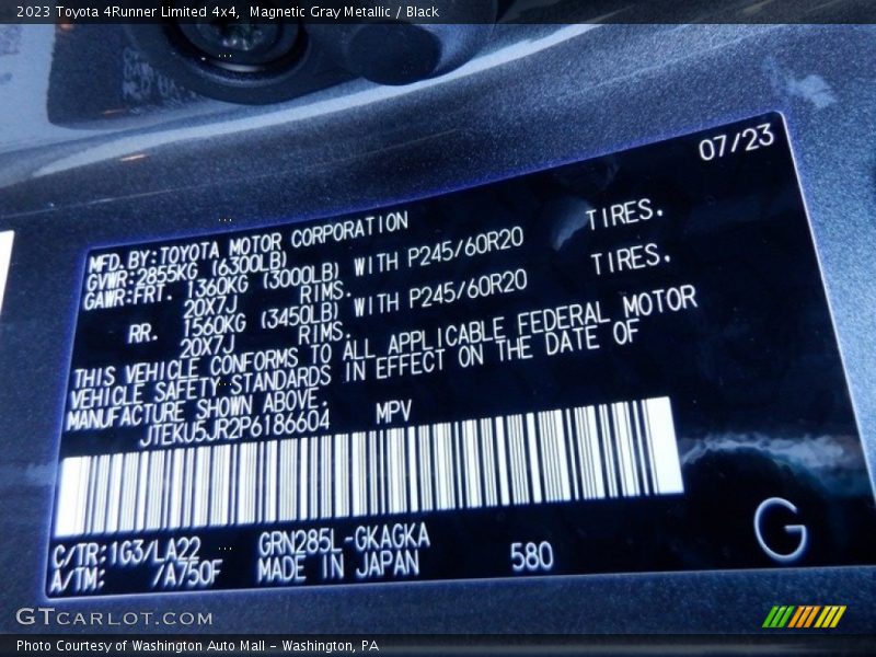 2023 4Runner Limited 4x4 Magnetic Gray Metallic Color Code 1G3