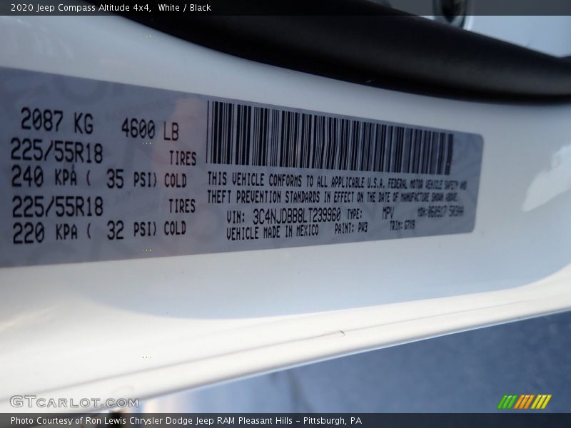 2020 Compass Altitude 4x4 White Color Code PW3