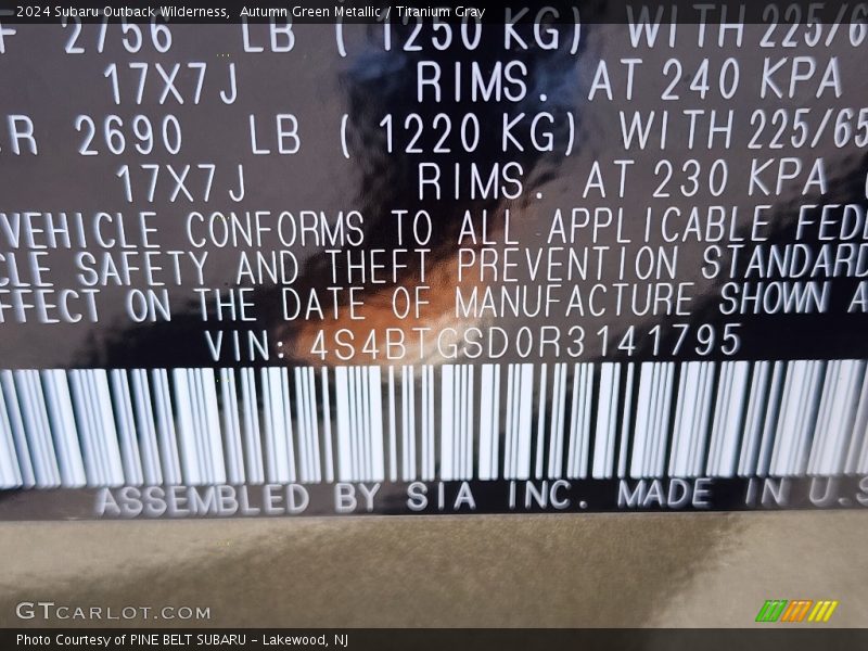 Autumn Green Metallic / Titanium Gray 2024 Subaru Outback Wilderness