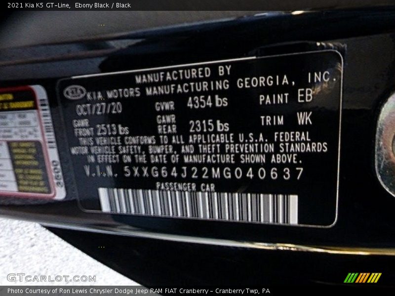 2021 K5 GT-Line Ebony Black Color Code EB