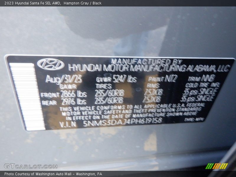 Hampton Gray / Black 2023 Hyundai Santa Fe SEL AWD