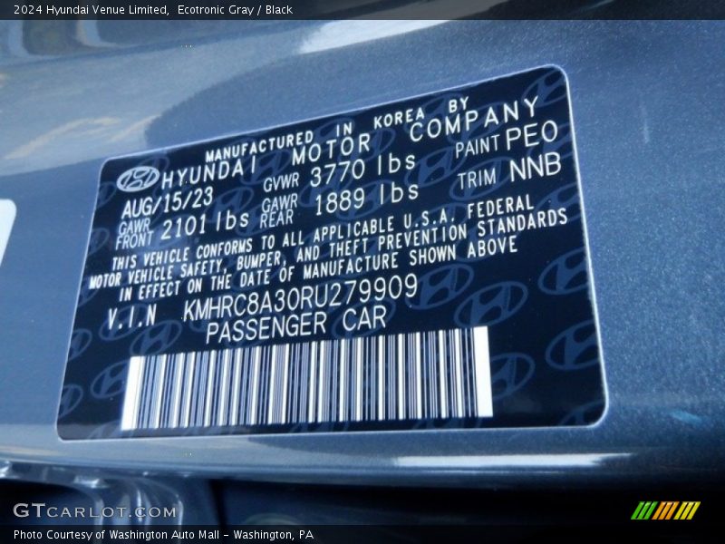 2024 Venue Limited Ecotronic Gray Color Code PEO