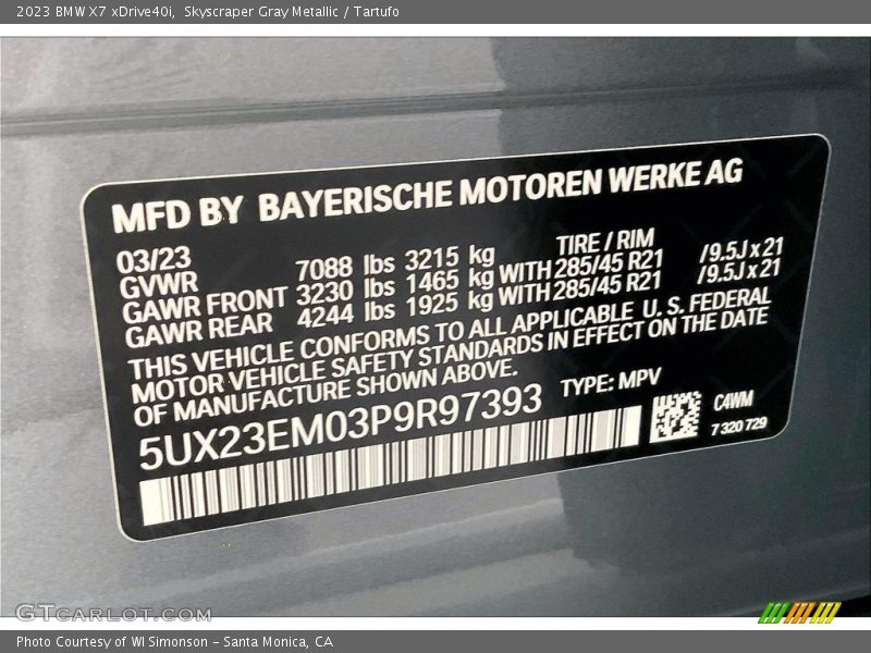 2023 X7 xDrive40i Skyscraper Gray Metallic Color Code C4W