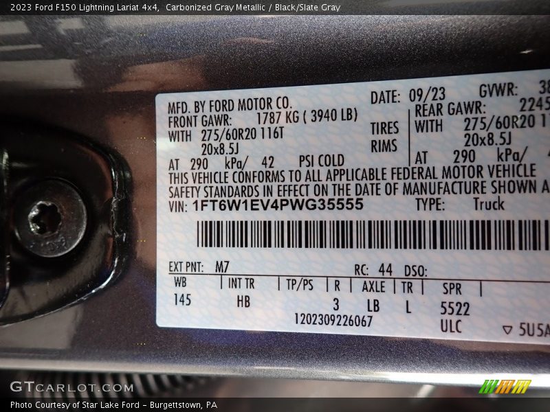 2023 F150 Lightning Lariat 4x4 Carbonized Gray Metallic Color Code M7