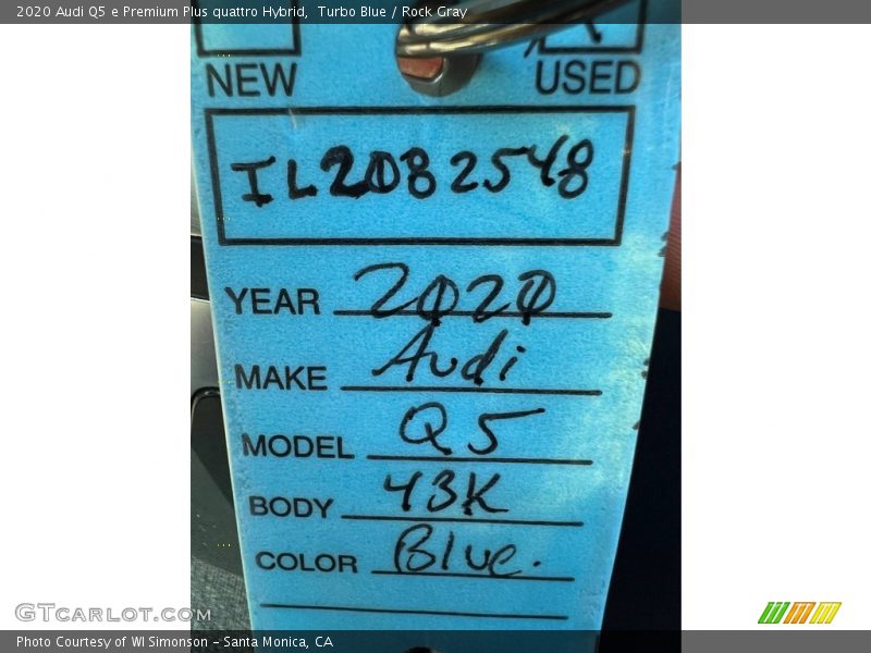 Turbo Blue / Rock Gray 2020 Audi Q5 e Premium Plus quattro Hybrid