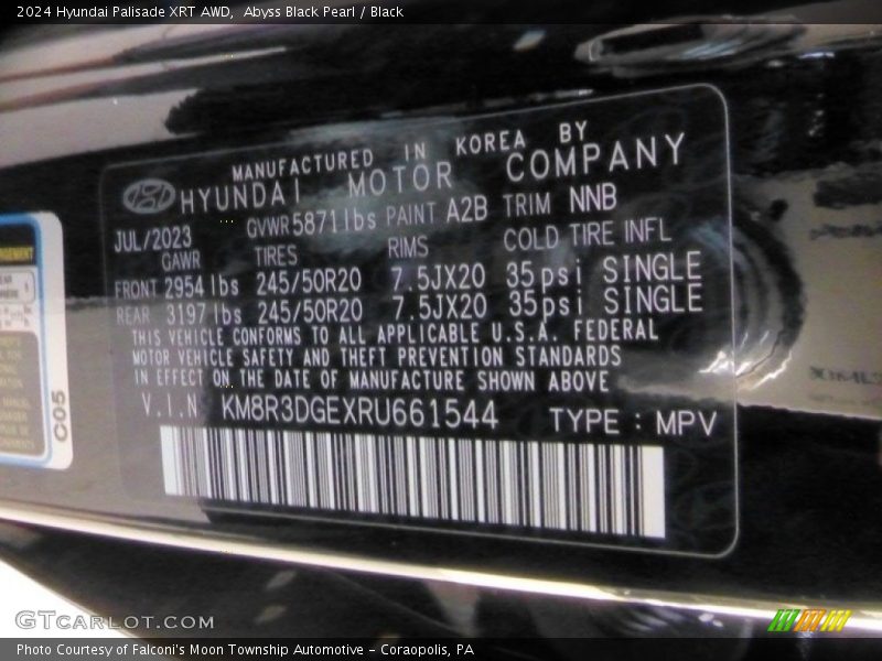 2024 Palisade XRT AWD Abyss Black Pearl Color Code A2B