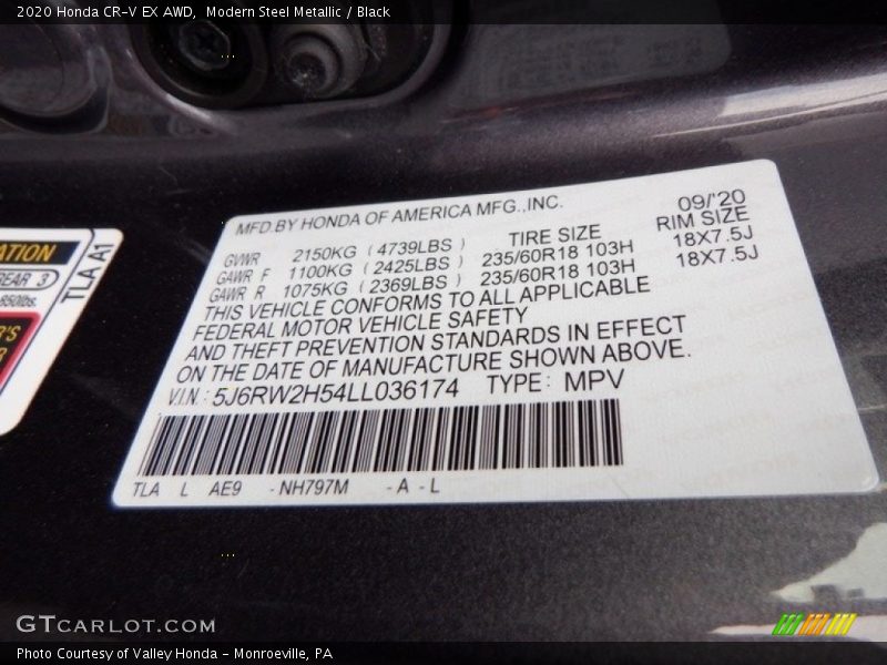 Modern Steel Metallic / Black 2020 Honda CR-V EX AWD