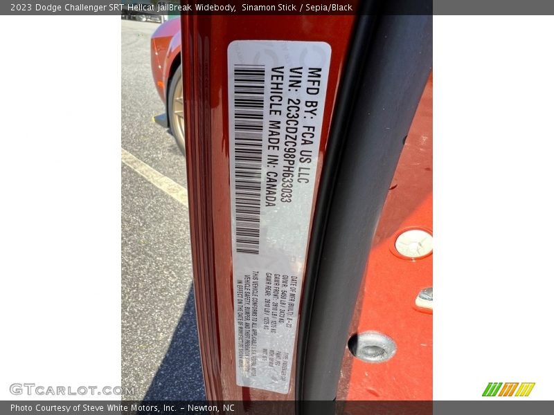 2023 Challenger SRT Hellcat JailBreak Widebody Sinamon Stick Color Code PFC