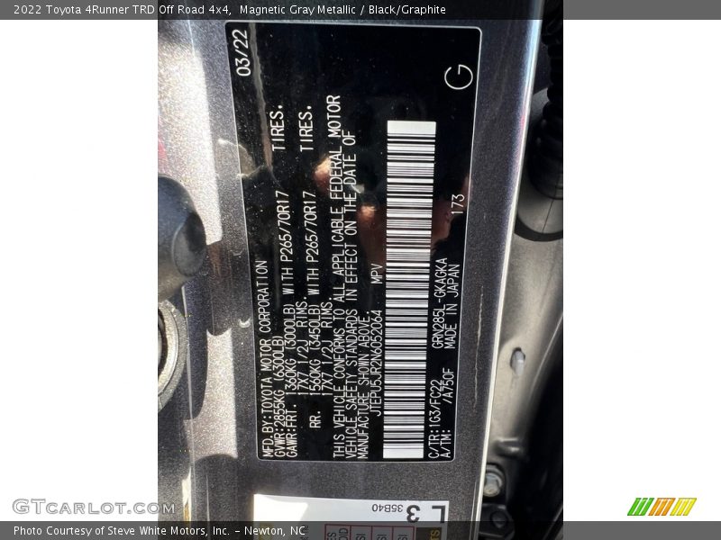 2022 4Runner TRD Off Road 4x4 Magnetic Gray Metallic Color Code 1G3