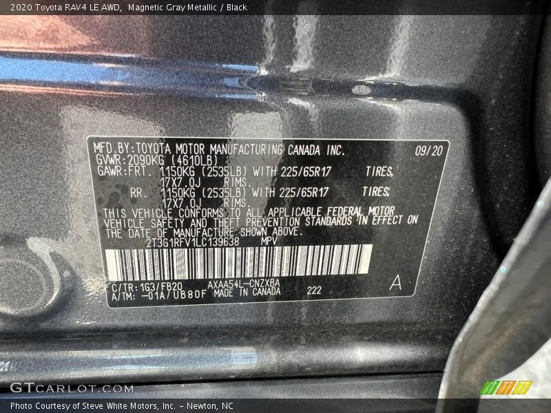 2020 RAV4 LE AWD Magnetic Gray Metallic Color Code 1G3