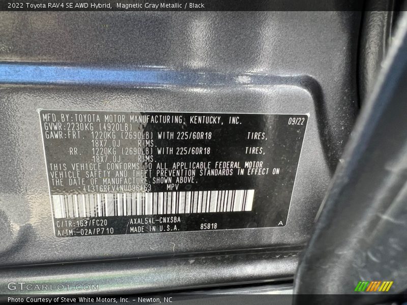 2022 RAV4 SE AWD Hybrid Magnetic Gray Metallic Color Code 1G3