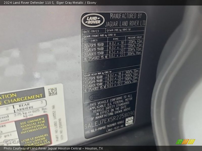 Eiger Gray Metallic / Ebony 2024 Land Rover Defender 110 S
