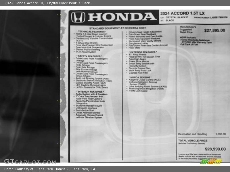  2024 Accord LX Window Sticker