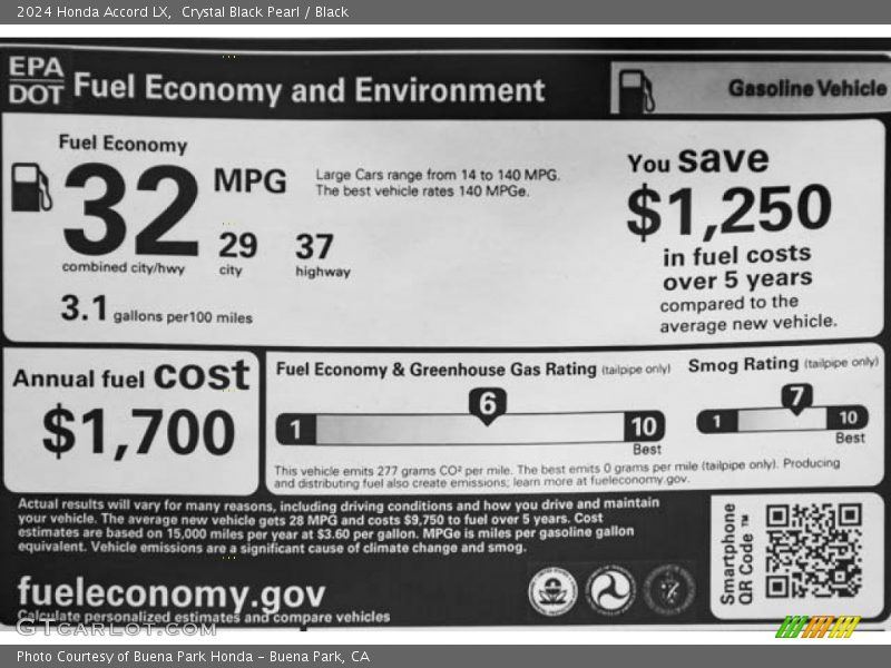 Info Tag of 2024 Accord LX