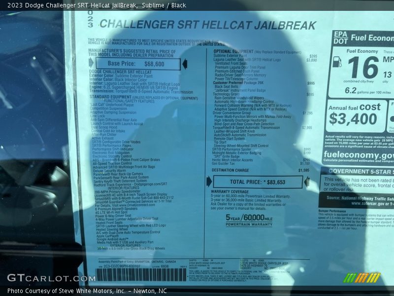  2023 Challenger SRT Hellcat JailBreak Window Sticker