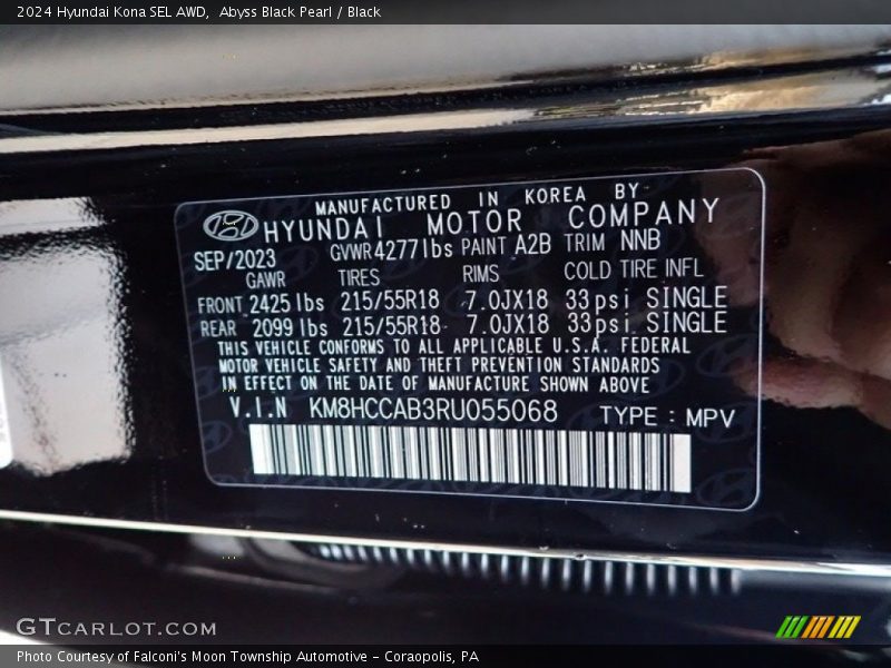 2024 Kona SEL AWD Abyss Black Pearl Color Code A2B