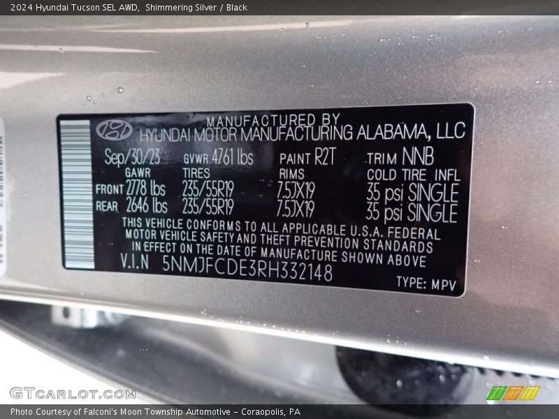 2024 Tucson SEL AWD Shimmering Silver Color Code R2T