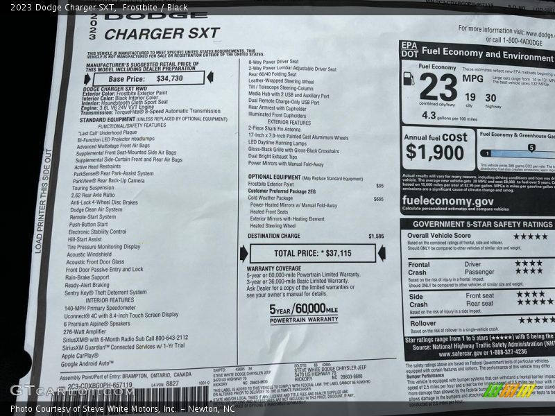  2023 Charger SXT Window Sticker