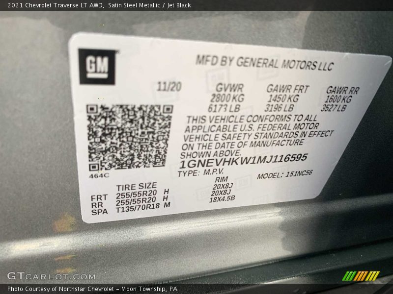 Satin Steel Metallic / Jet Black 2021 Chevrolet Traverse LT AWD