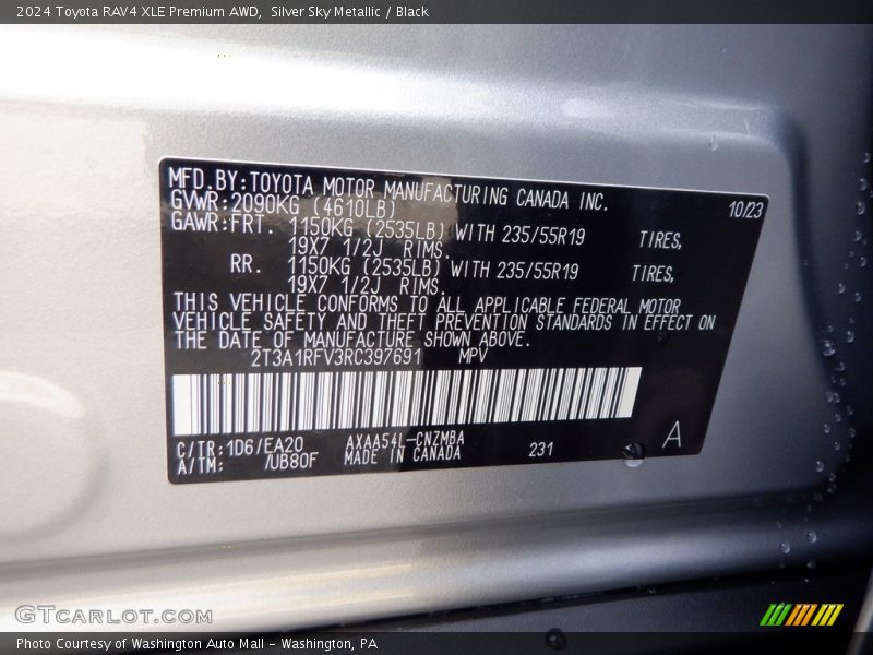 2024 RAV4 XLE Premium AWD Silver Sky Metallic Color Code 1D6