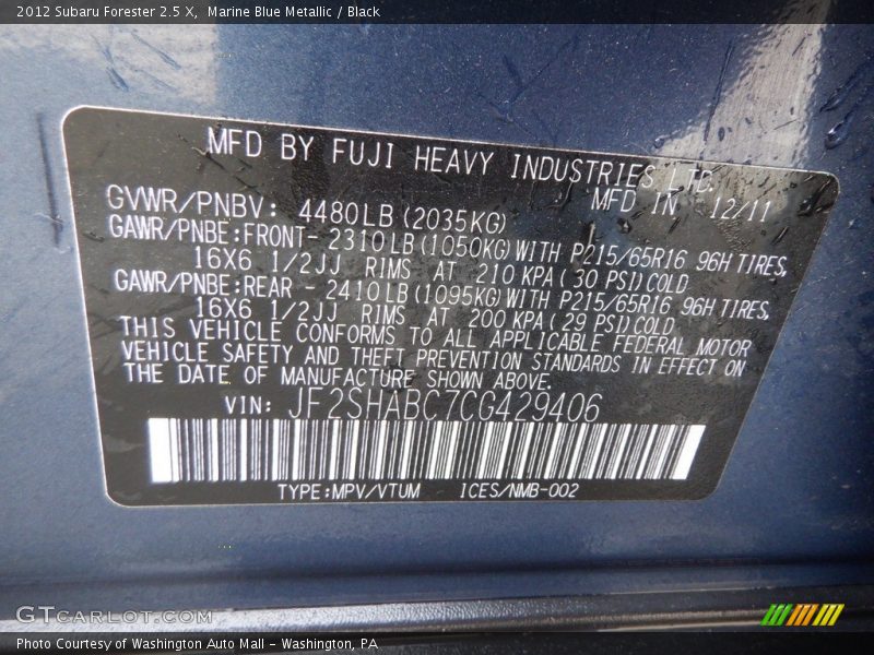 Marine Blue Metallic / Black 2012 Subaru Forester 2.5 X