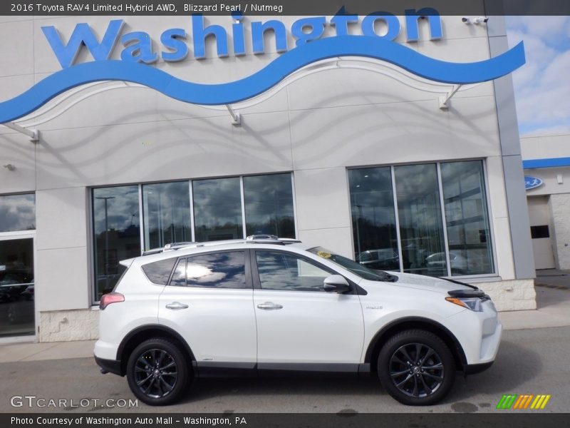 Blizzard Pearl / Nutmeg 2016 Toyota RAV4 Limited Hybrid AWD