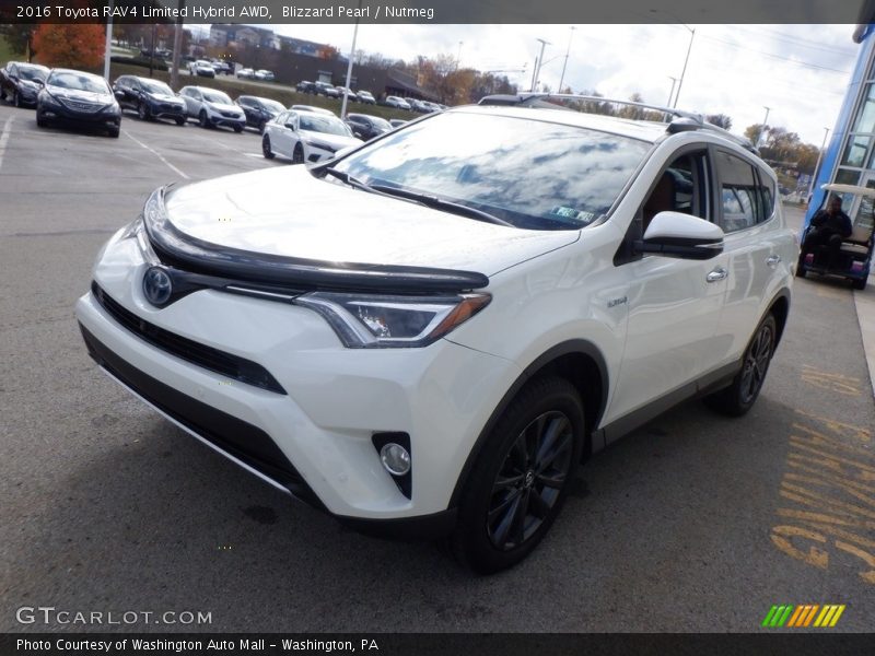 Blizzard Pearl / Nutmeg 2016 Toyota RAV4 Limited Hybrid AWD