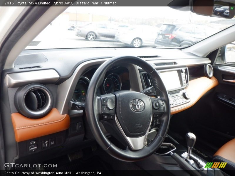 Blizzard Pearl / Nutmeg 2016 Toyota RAV4 Limited Hybrid AWD
