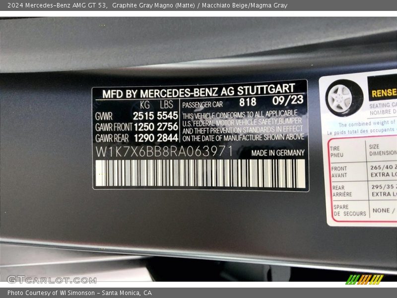 2024 AMG GT 53 Graphite Gray Magno (Matte) Color Code 818