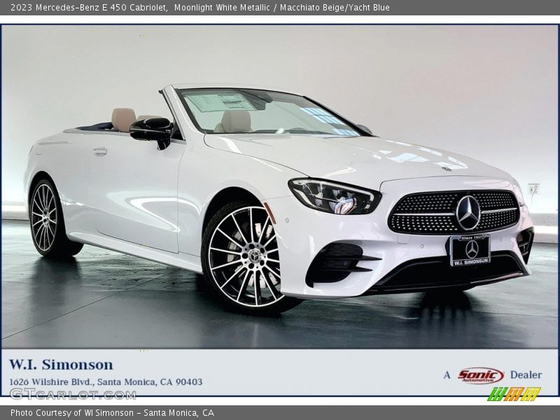 Moonlight White Metallic / Macchiato Beige/Yacht Blue 2023 Mercedes-Benz E 450 Cabriolet
