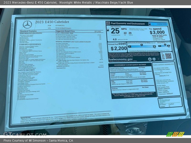  2023 E 450 Cabriolet Window Sticker