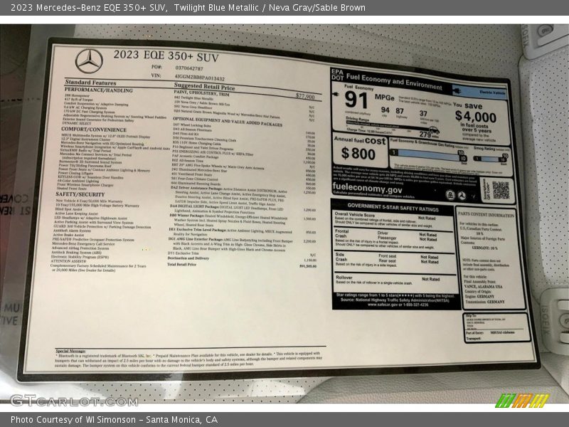 Twilight Blue Metallic / Neva Gray/Sable Brown 2023 Mercedes-Benz EQE 350+ SUV