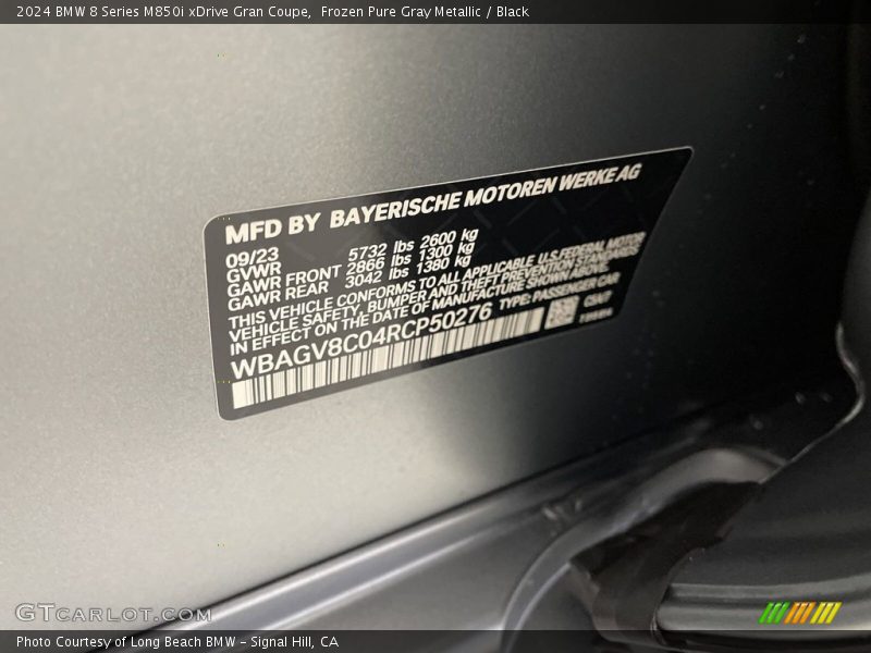 Frozen Pure Gray Metallic / Black 2024 BMW 8 Series M850i xDrive Gran Coupe