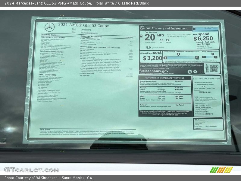  2024 GLE 53 AMG 4Matic Coupe Window Sticker