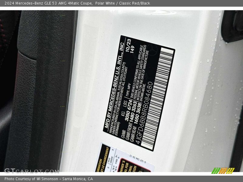 2024 GLE 53 AMG 4Matic Coupe Polar White Color Code 149