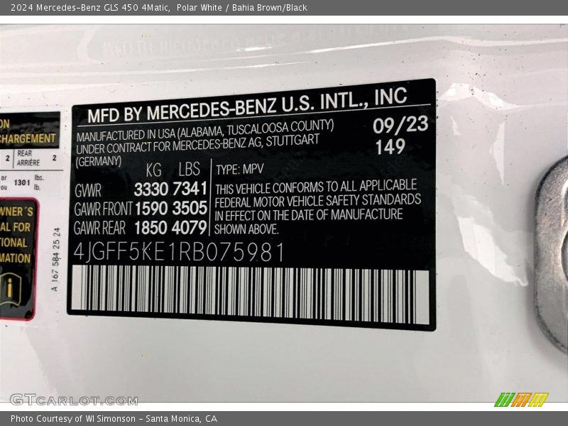 2024 GLS 450 4Matic Polar White Color Code 149
