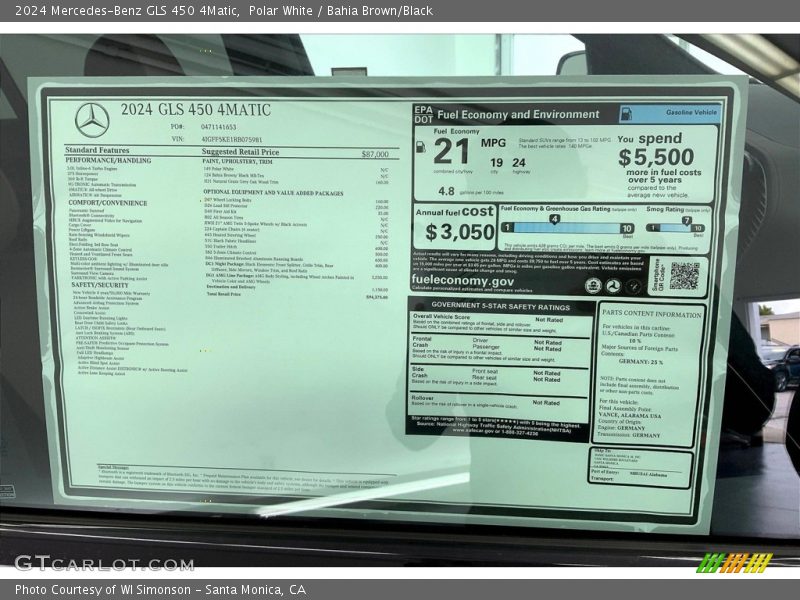  2024 GLS 450 4Matic Window Sticker