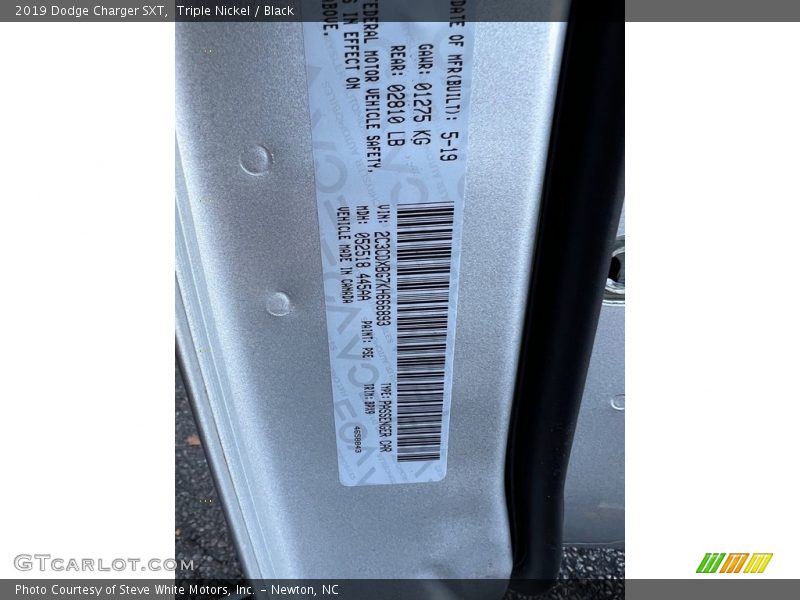 2019 Charger SXT Triple Nickel Color Code PSE