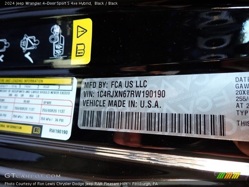 Black / Black 2024 Jeep Wrangler 4-Door Sport S 4xe Hybrid