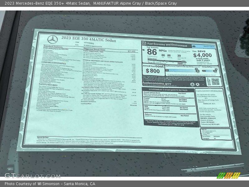 2023 EQE 350+ 4Matic Sedan Window Sticker