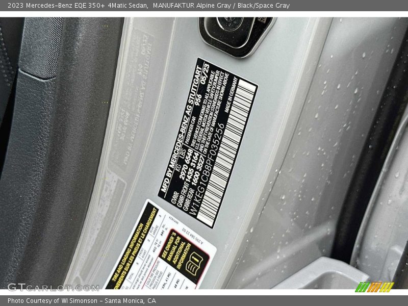 2023 EQE 350+ 4Matic Sedan MANUFAKTUR Alpine Gray Color Code 956