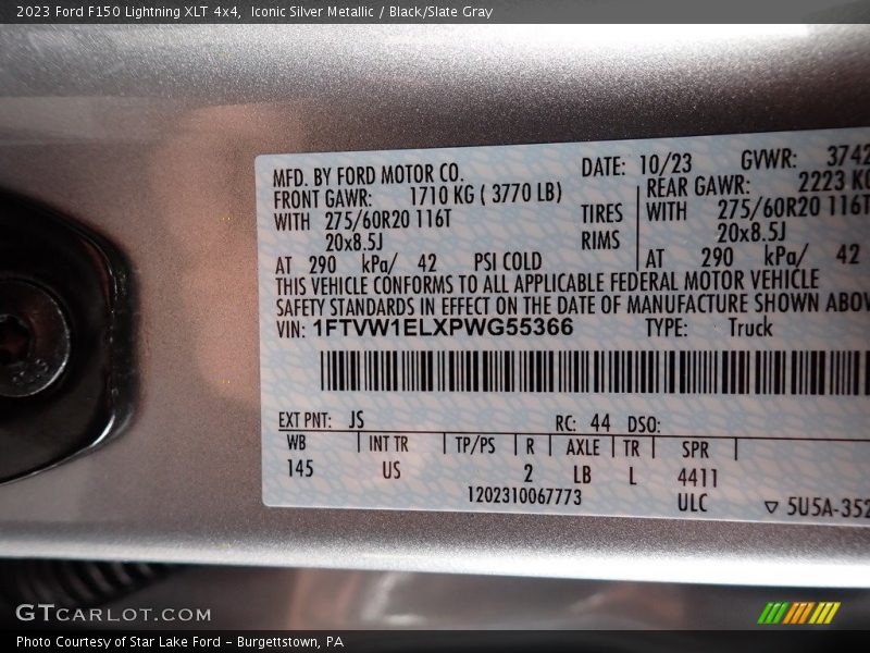 2023 F150 Lightning XLT 4x4 Iconic Silver Metallic Color Code JS