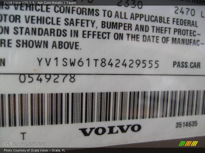 Ash Gold Metallic / Taupe 2004 Volvo V70 2.4
