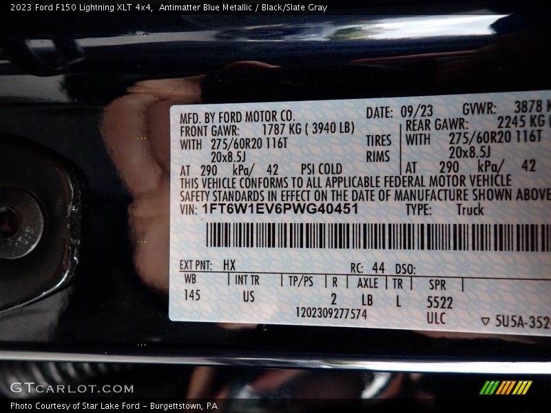 2023 F150 Lightning XLT 4x4 Antimatter Blue Metallic Color Code HX